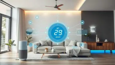 Smart home system with AI in daily life showing connected devices and voice assistant