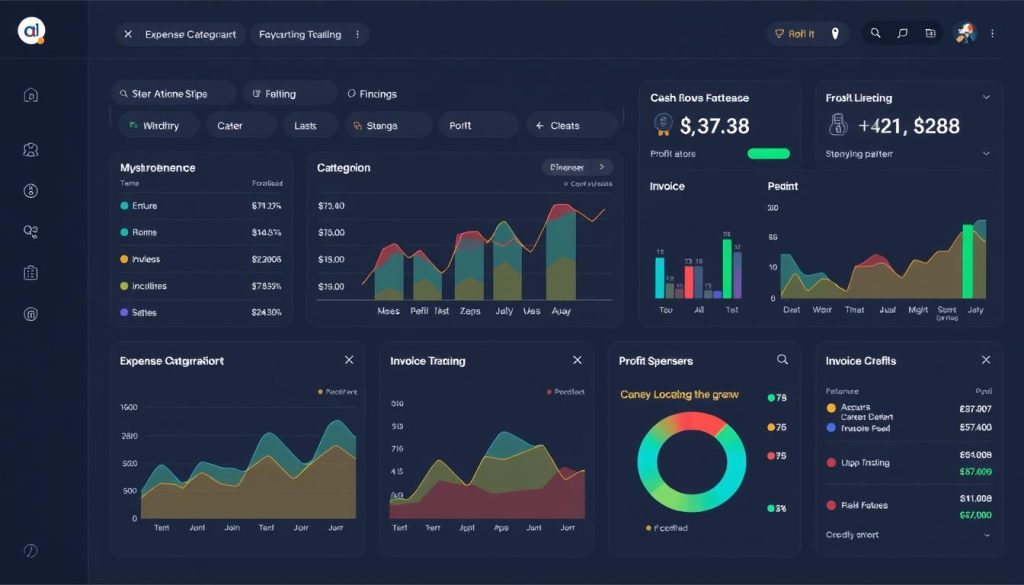 AI financial dashboard analyzing small business expenses and cash flow