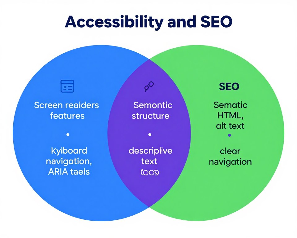 Accessibility and SEO overlap diagram showing shared benefits