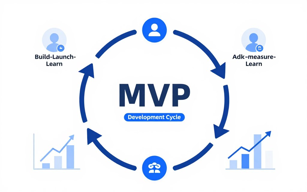 Agile development cycle diagram showing build-measure-learn loop
