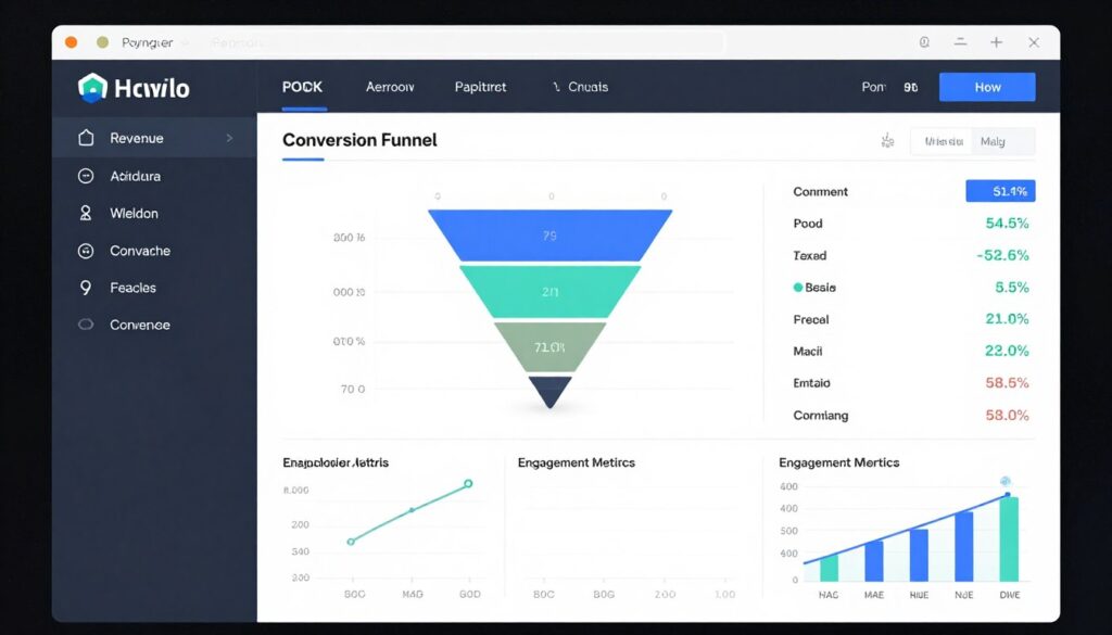 Analytics dashboard tracking social media engagement revenue metrics