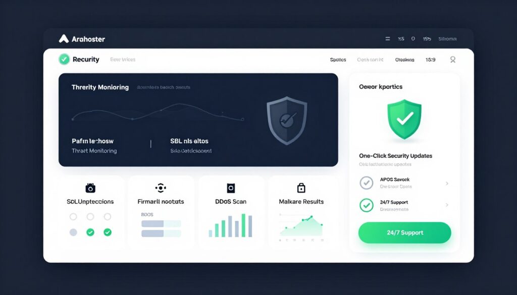 Arahoster security dashboard showing automated protection features and monitoring
