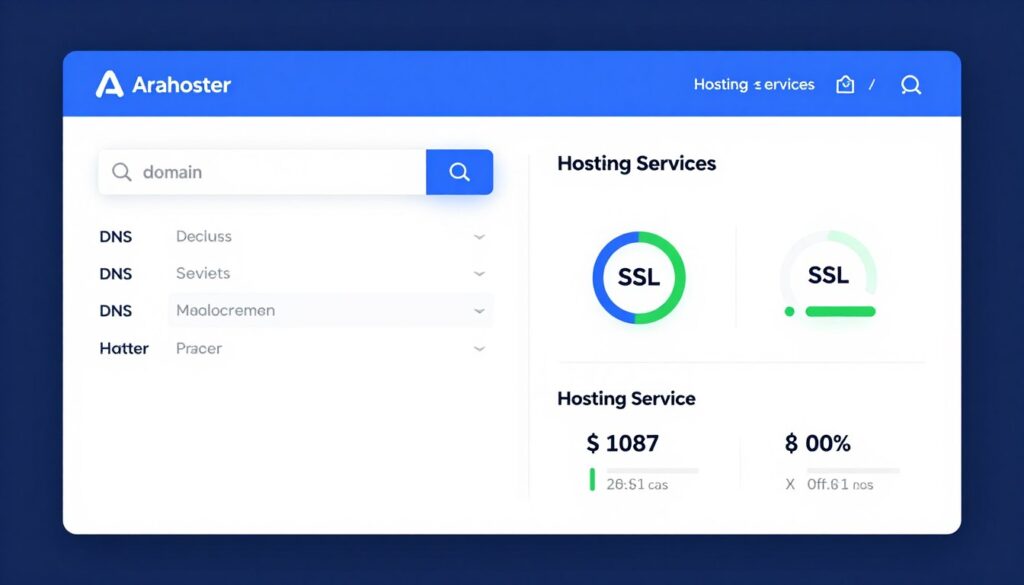 Arahoster unified dashboard showing domain and hosting management interface
