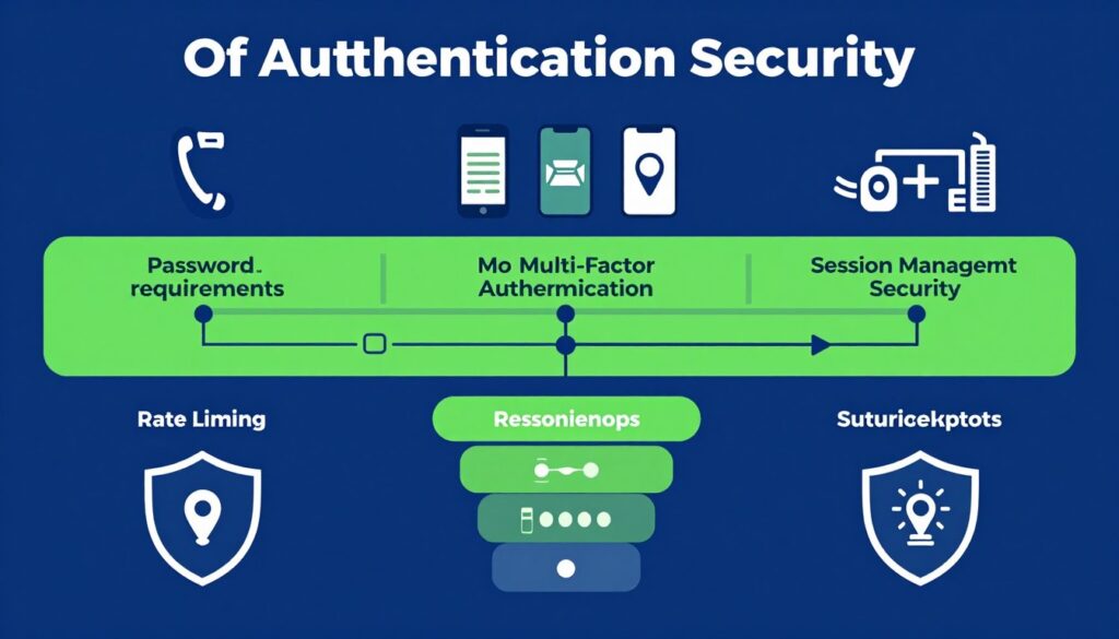 Authentication security layers showing multi-factor authentication and session management
