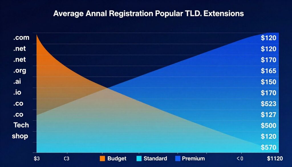 Bar chart comparing registration costs across different TLD extensions