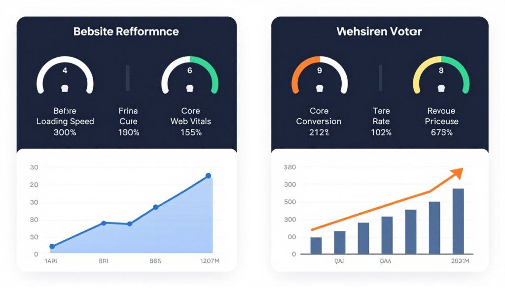 Before and after comparison charts showing performance improvements