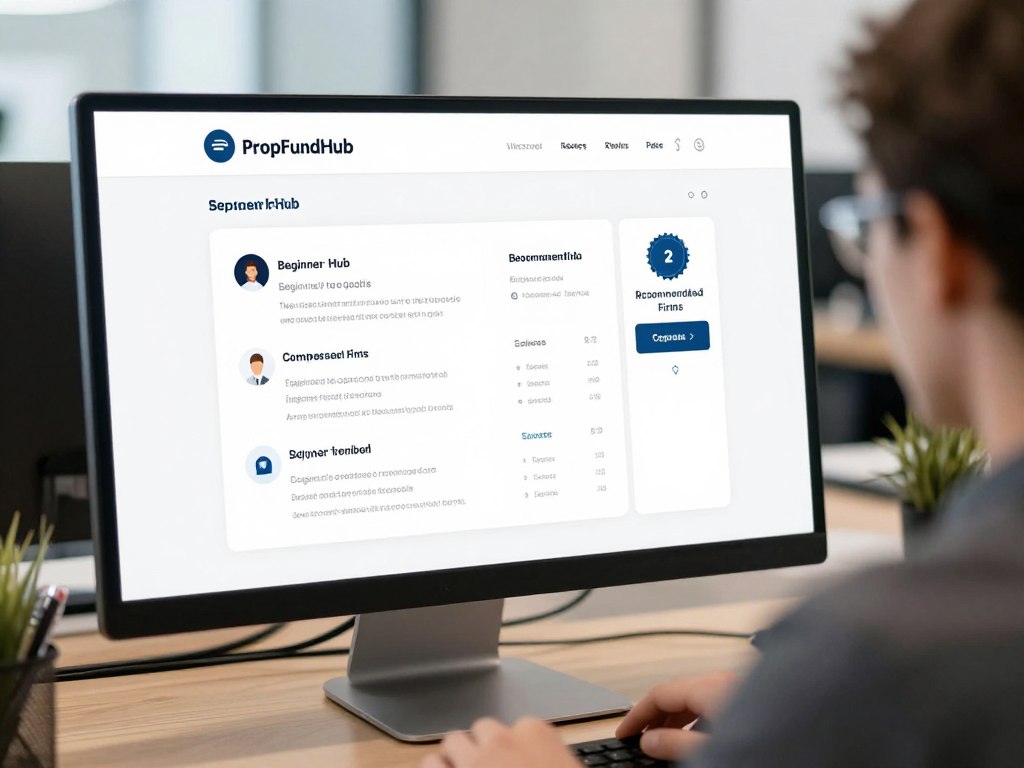 Beginner trader researching prop firms on PropFundHub platform