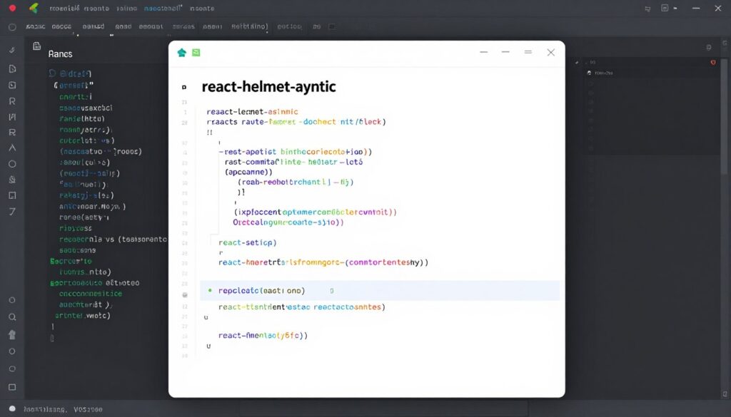 Code editor showing complete react-helmet-async implementation example
