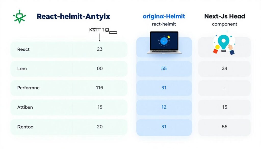 Comparison chart showing react-helmet-async versus alternatives