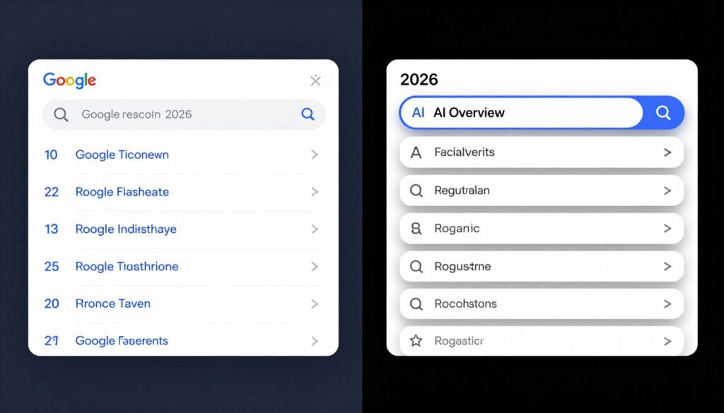 Comparison of 2024 vs 2026 search results page showing AI Overview evolution