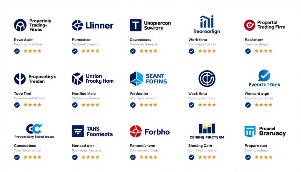 Comparison table showing top prop firm logos and key features side by side