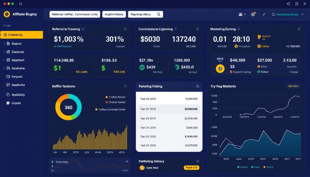 Crypto affiliate dashboard showing referral statistics and earnings