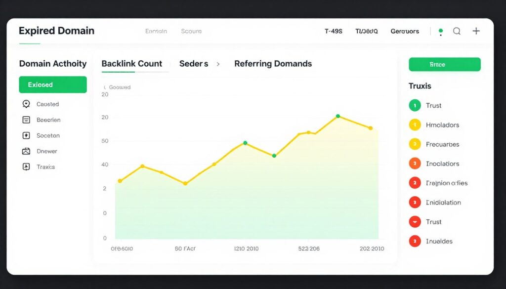 Dashboard showing expired domain metrics including backlinks and domain authority