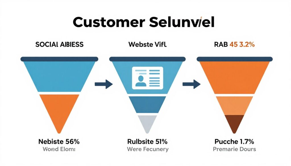Direct sales funnel from social media engagement to purchase completion