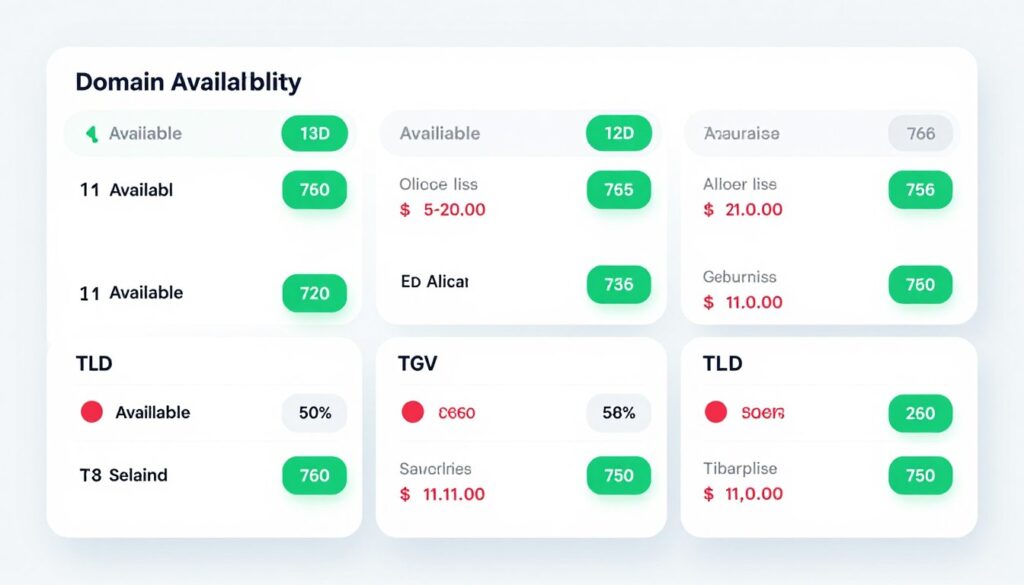 Domain availability checker showing multiple TLD extension results