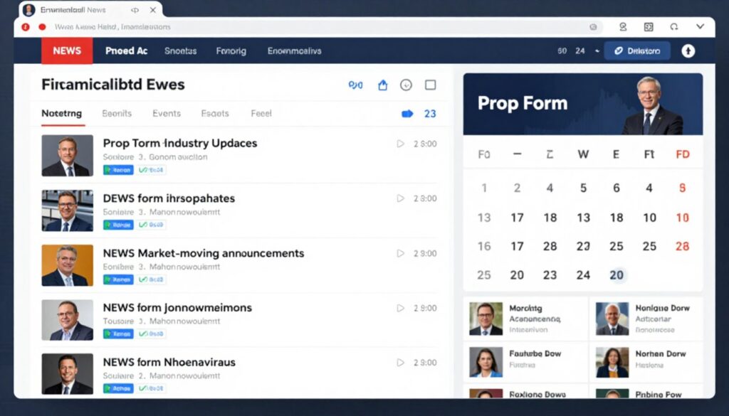 Economic calendar and news feed interface on PropFundHub