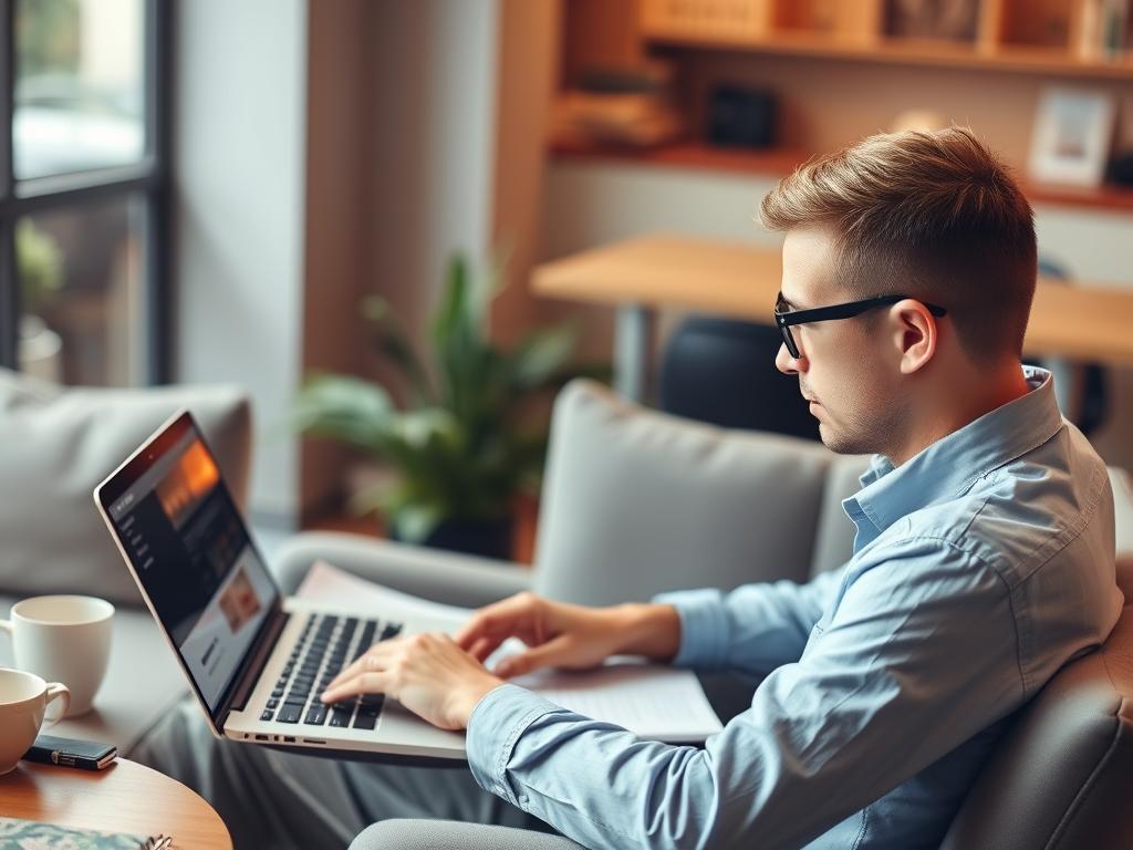 Freelance writer working on content for clients on laptop