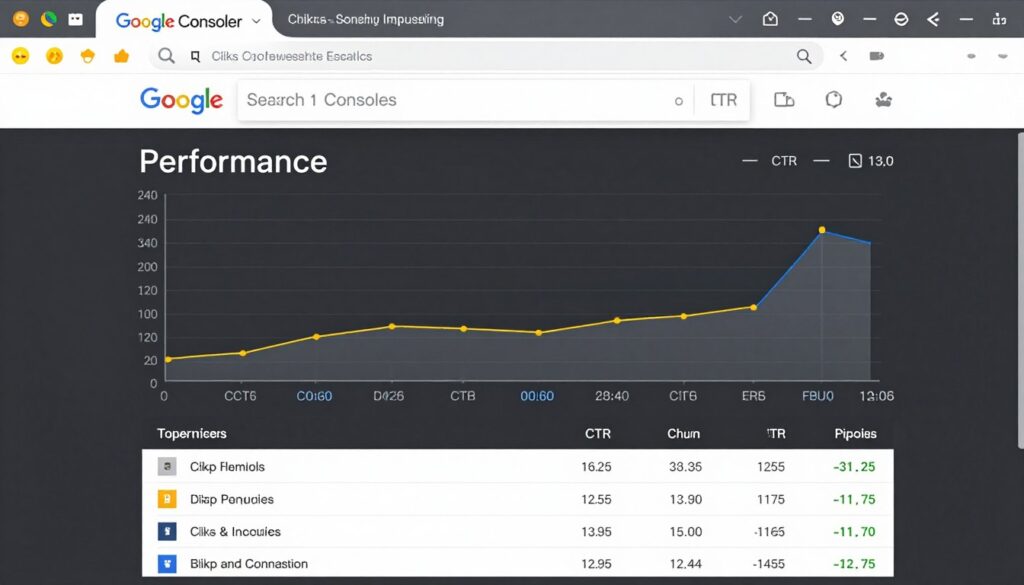 Google Search Console dashboard showing performance metrics