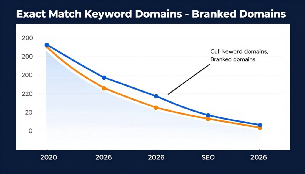 Graph comparing SEO performance of keyword domains versus branded domains over time