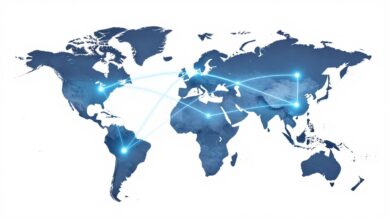 How the Internet Works diagram showing global network connections