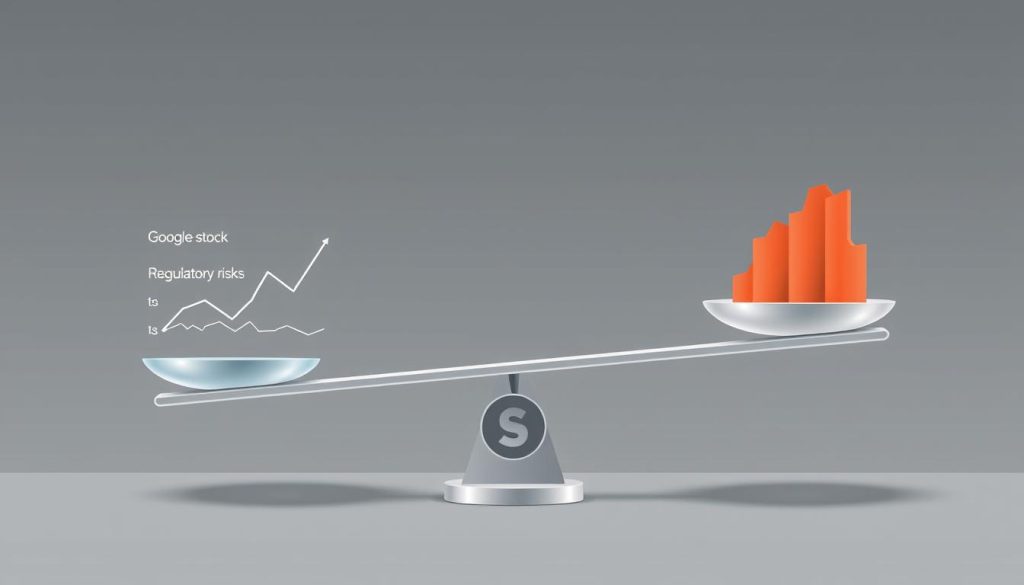 Investment risk and reward balance scale for Google stock