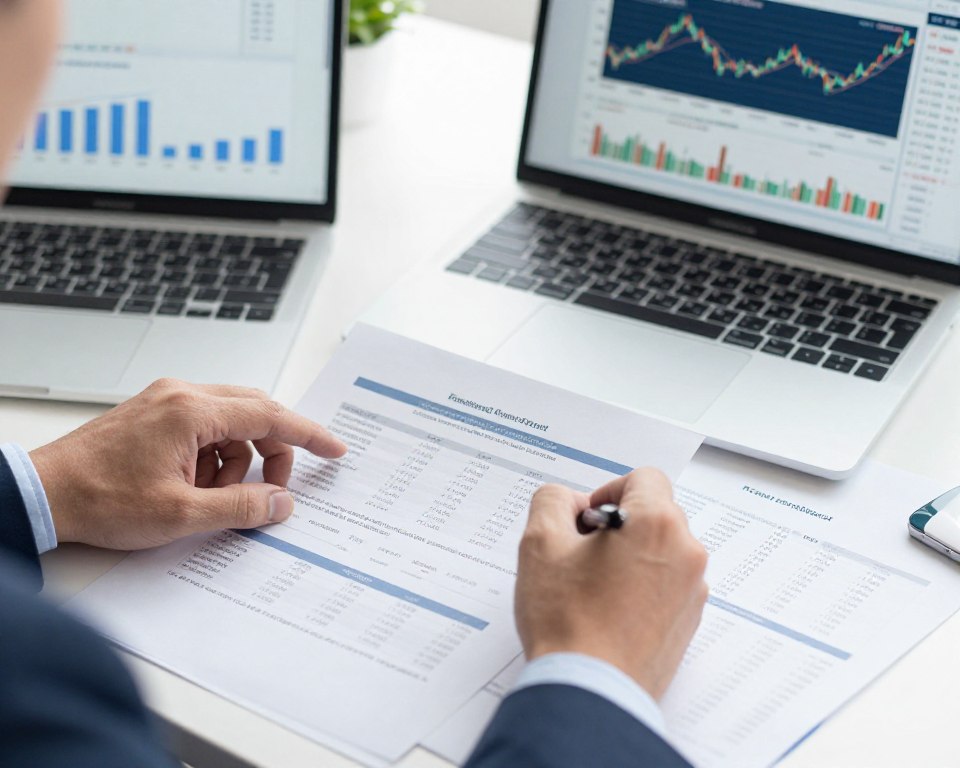 Long-term investor reviewing fundamental analysis reports and company financial statements