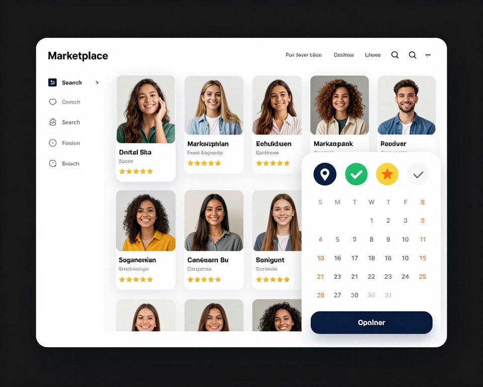 Marketplace platform interface showing provider listings and booking system