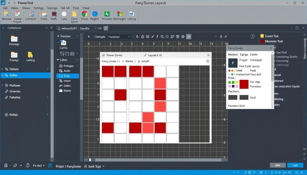 Microsoft PowerToys interface showing FancyZones layout editor