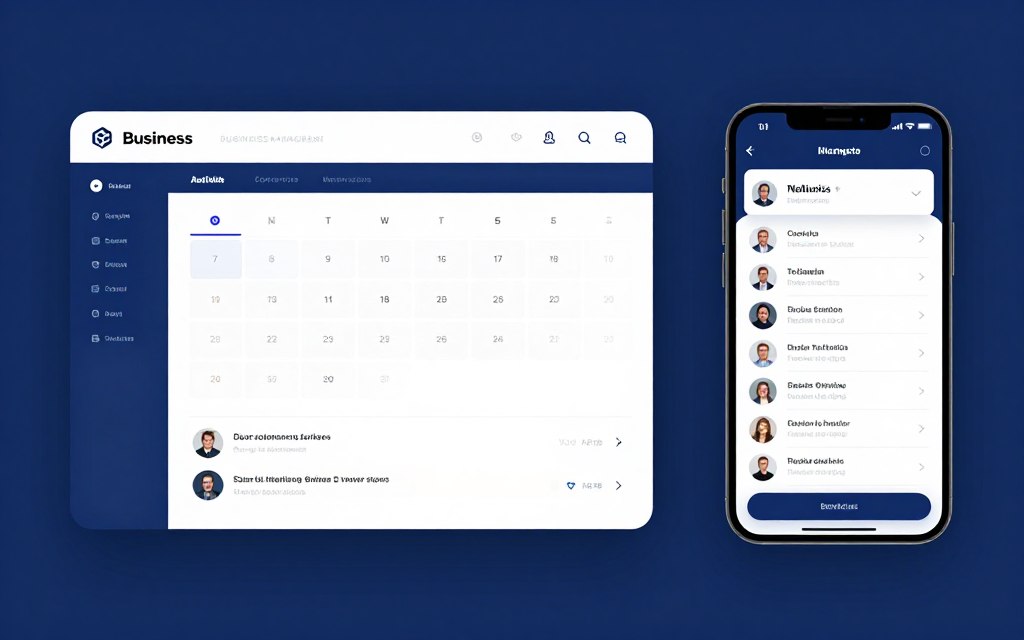 Mobile and desktop views of business management app for contractors
