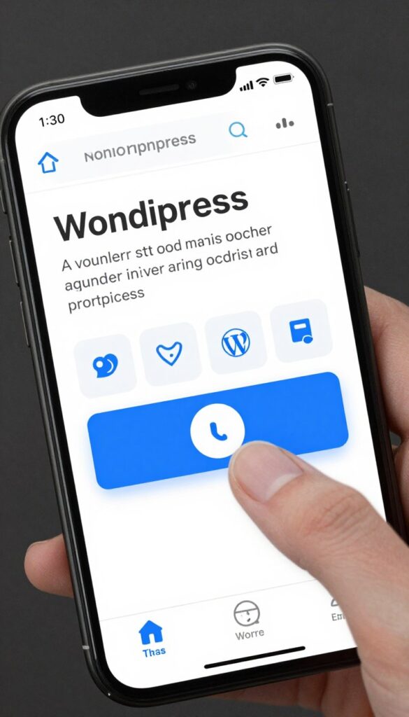 Mobile device showing WordPress site with touch-friendly interface elements