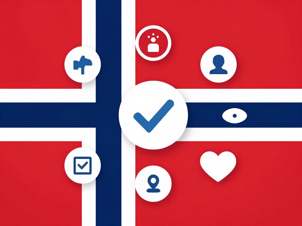 Norwegian flag and PropFundHub brand values illustration