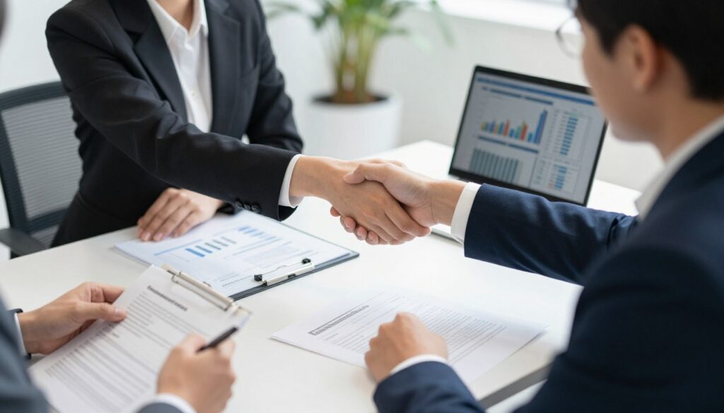 Partnership negotiation meeting between marketers and channel managers