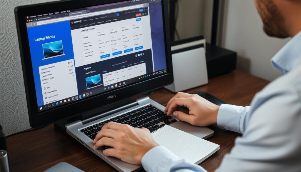 Person researching laptop specifications online before making a purchase decision
