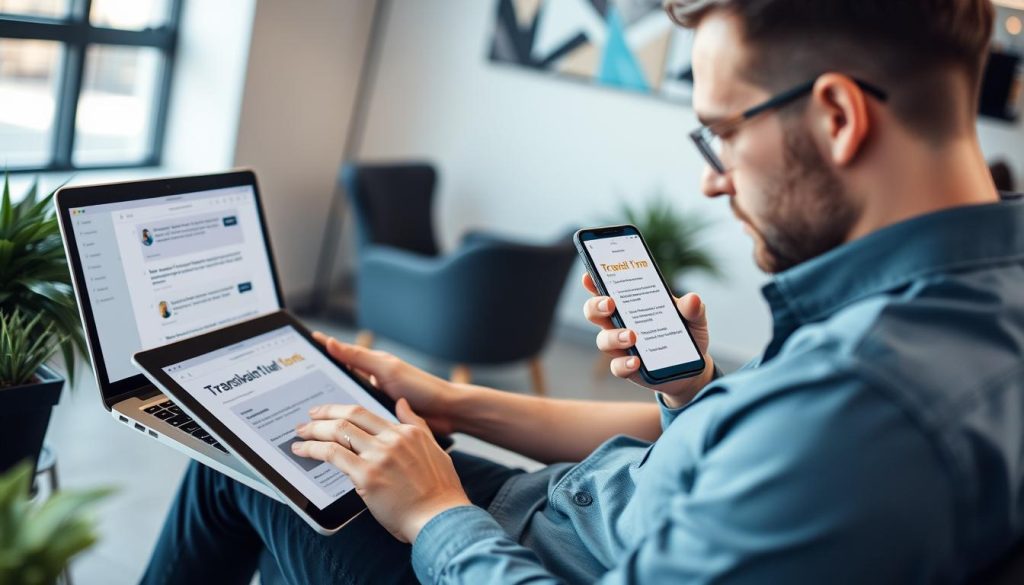 Person using Monica.im across multiple devices for different tasks Person using Monica.im across multiple devices for different tasks
