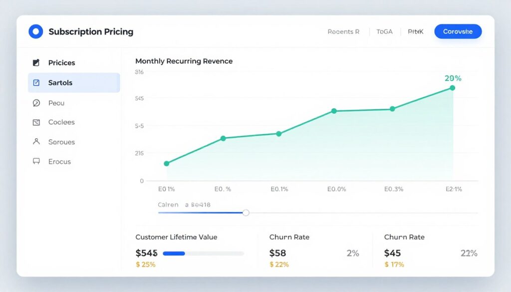 Pricing strategy dashboard showing conversion funnel and revenue metrics