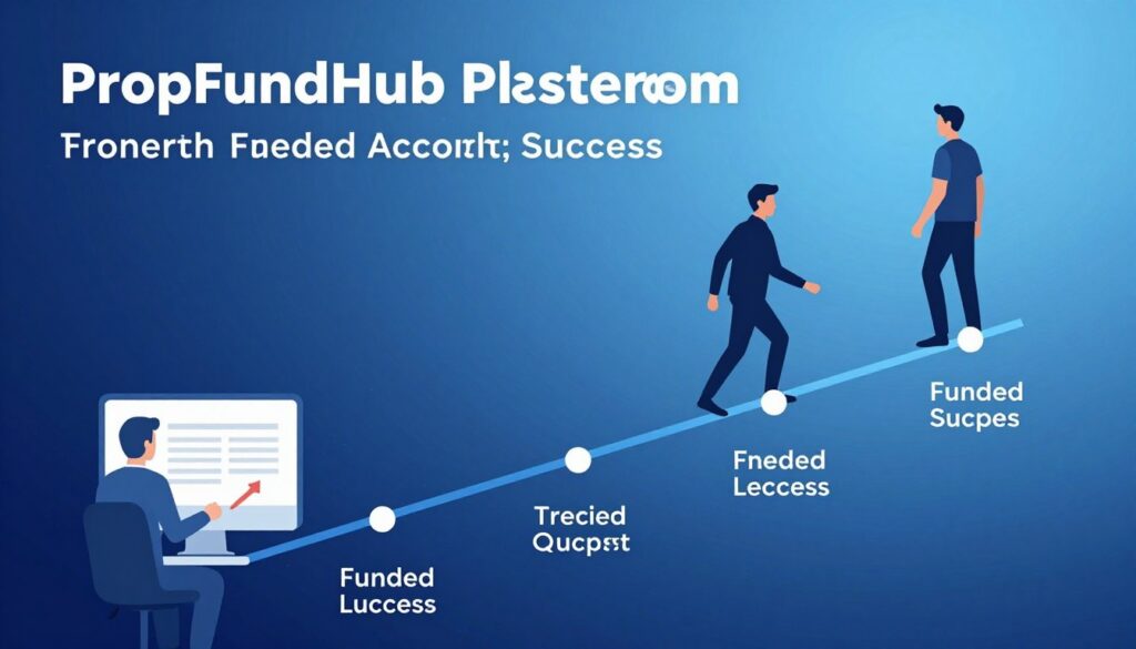 PropFundHub platform call-to-action visual showing trader success path