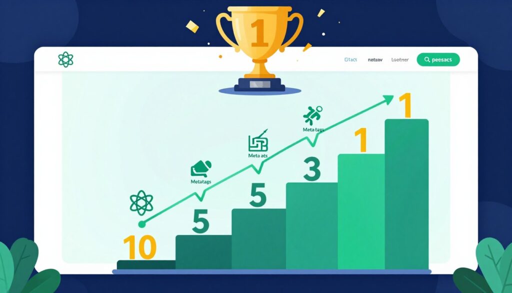 React website climbing search engine rankings visualization showing upward progress