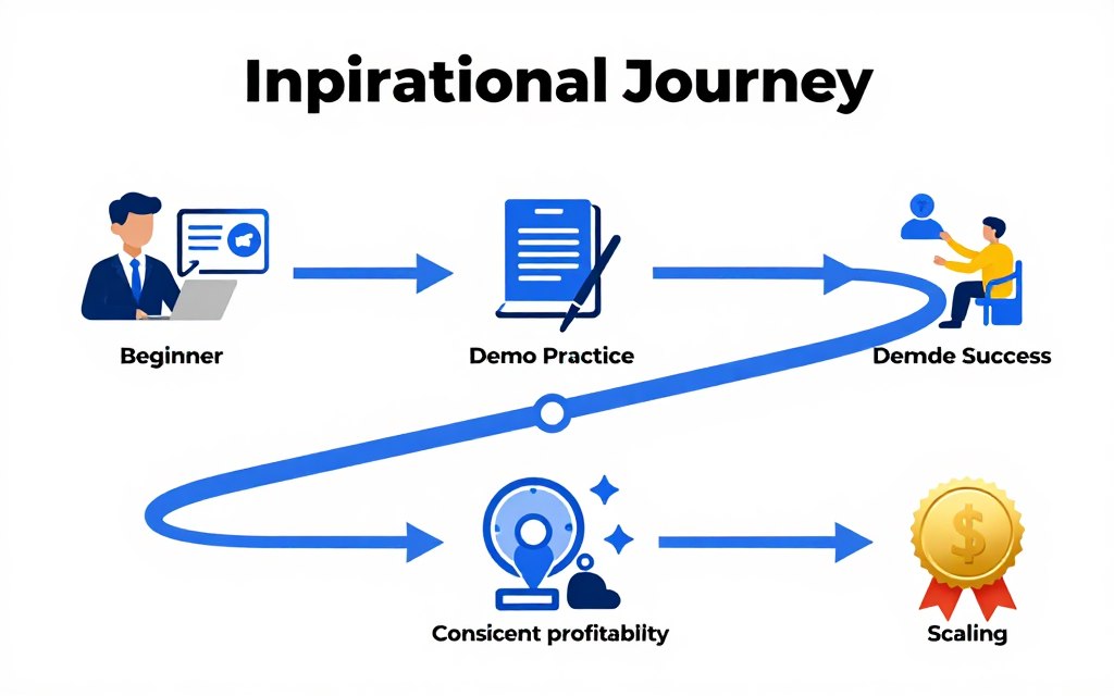 Roadmap to trading success showing milestones from beginner to professional funded trader