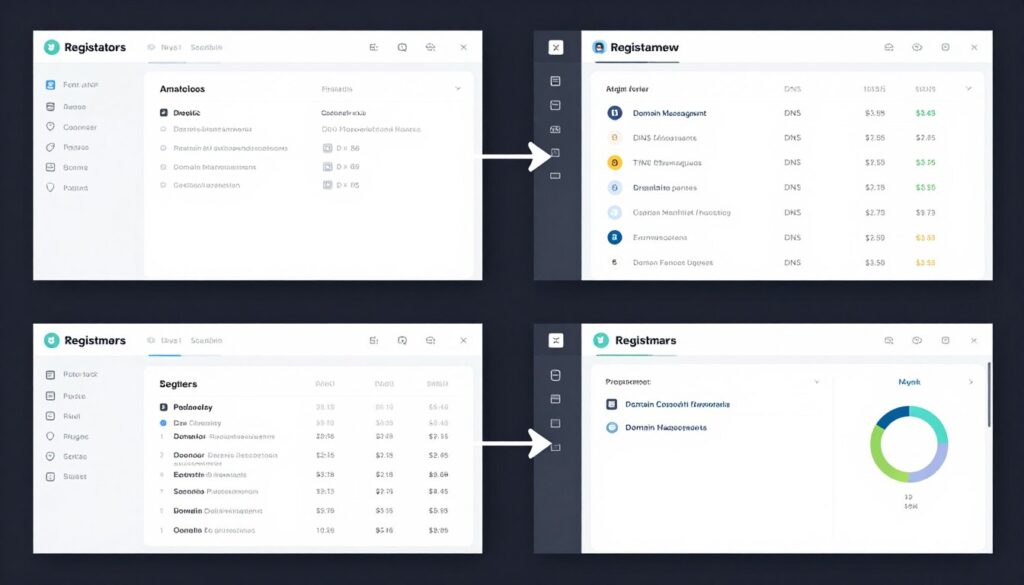 Screenshot comparison of registrar user interfaces and dashboard designs