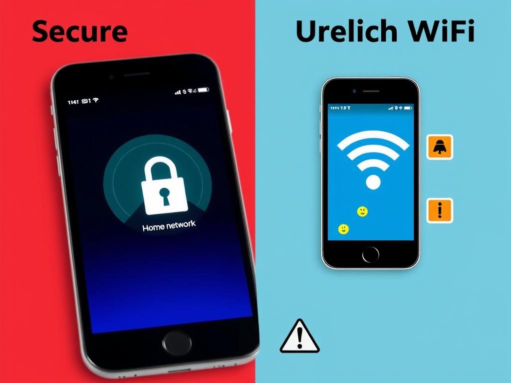 Secure vs unsecure WiFi networks on a mobile phone