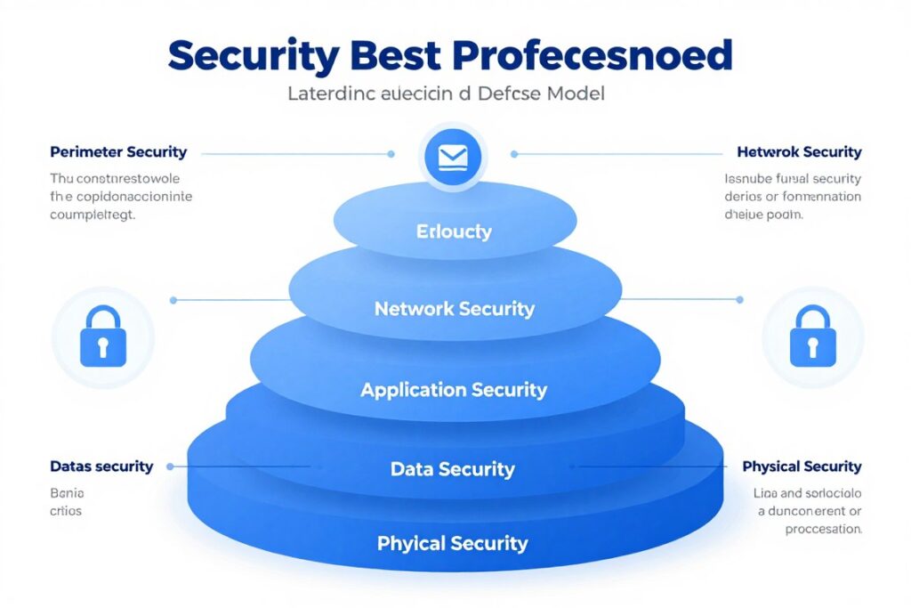 Security best practices framework showing layered defense approach