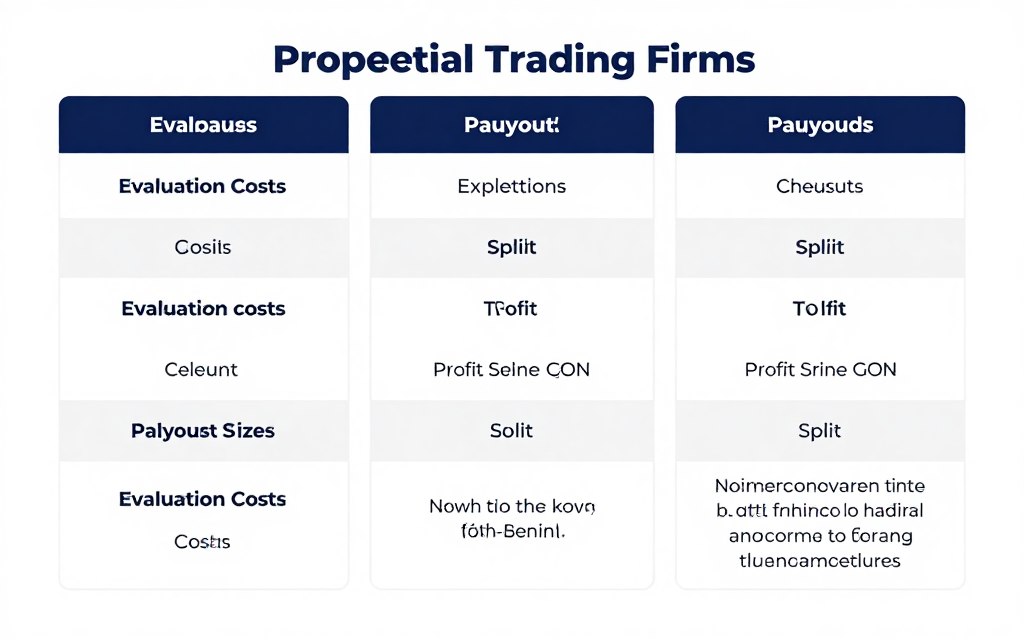 Side by side comparison of prop firm features including costs, profit splits, and payout terms