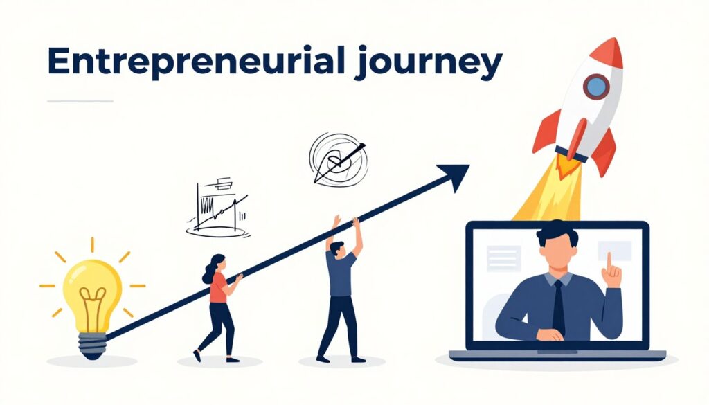 Startup journey illustration showing steps from idea to launched product