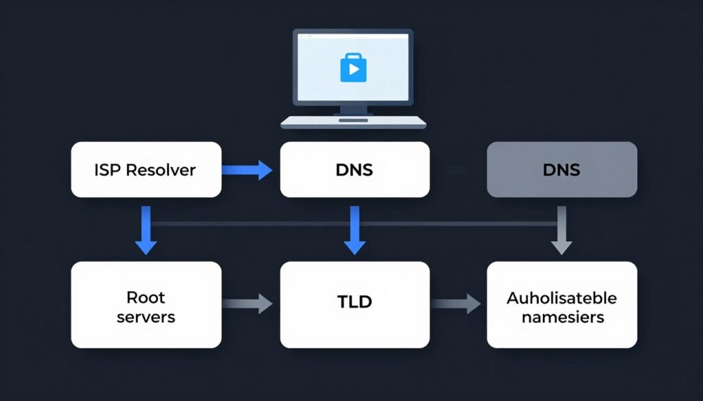 Step by step DNS resolution process diagram