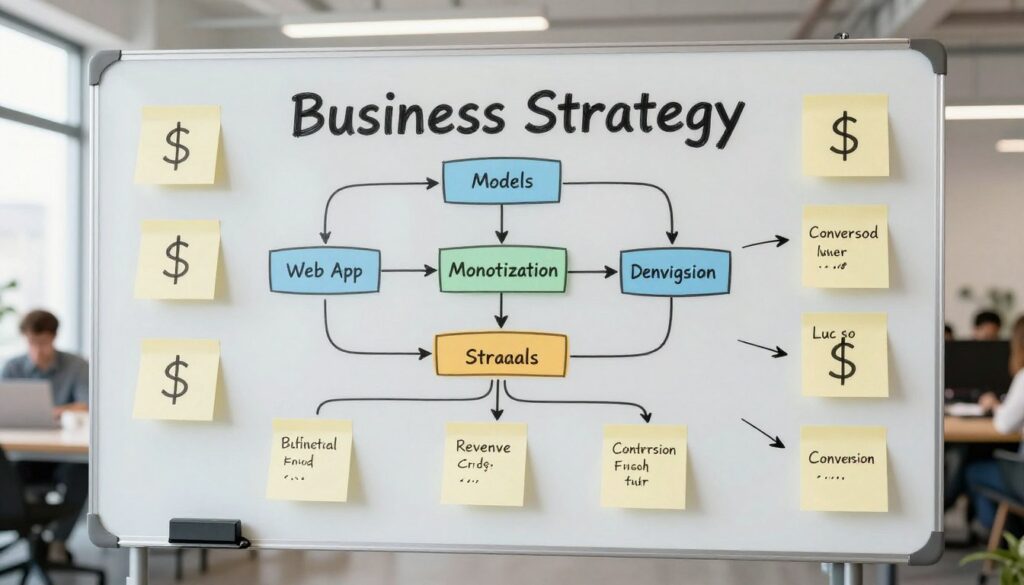Strategy planning board showing web app monetization approaches