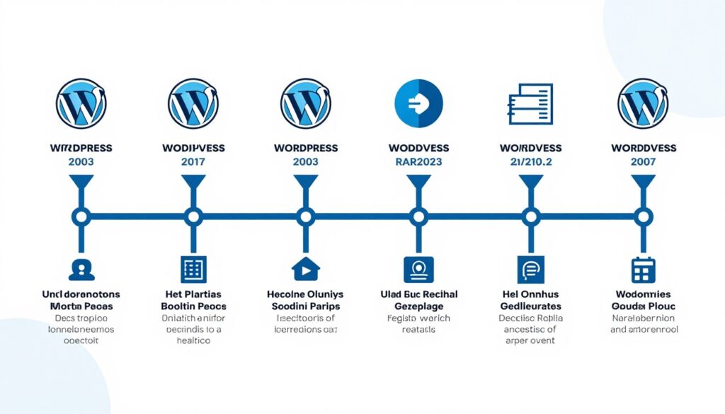 Timeline showing WordPress evolution from 2003 to present