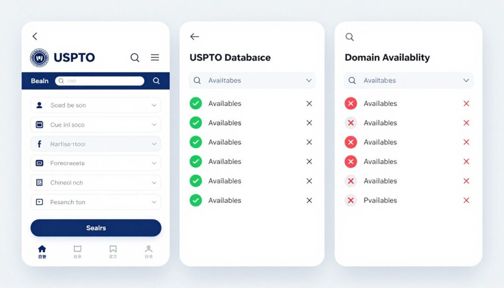 Trademark search interface showing verification process across platforms