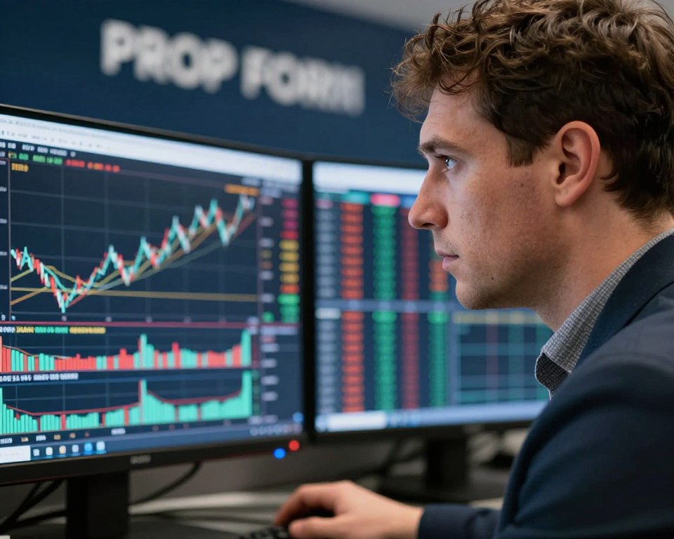 Trader focused intently on charts during evaluation with visible determination