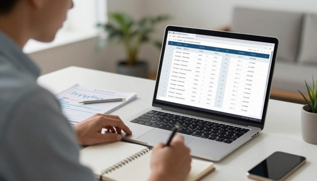 Trader reviewing prop firm comparisons and reviews on laptop with notes