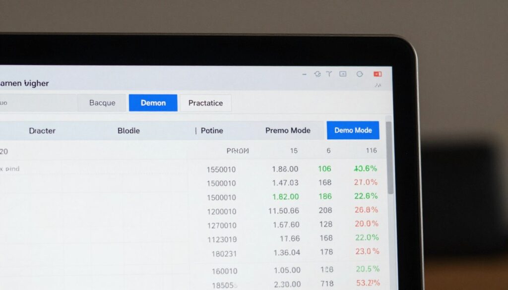 Trading platform demo account showing virtual money and practice trades in progress